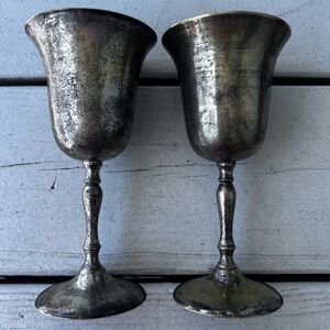 Vintage Mid-20th Century Traditional Silverplated Goblet Set of 2 India Made